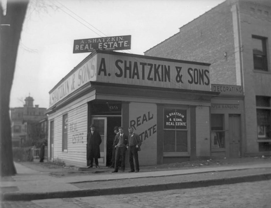 Men Posed Outside A. Shatzkin &Amp;Amp; Sons Real Estate In The Bronx, 1890S
