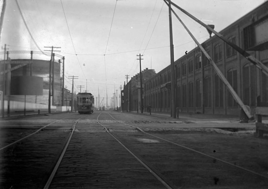 Trolley Approaching A Crossing At Oak Point, Port Morris, Bronx, 1890S