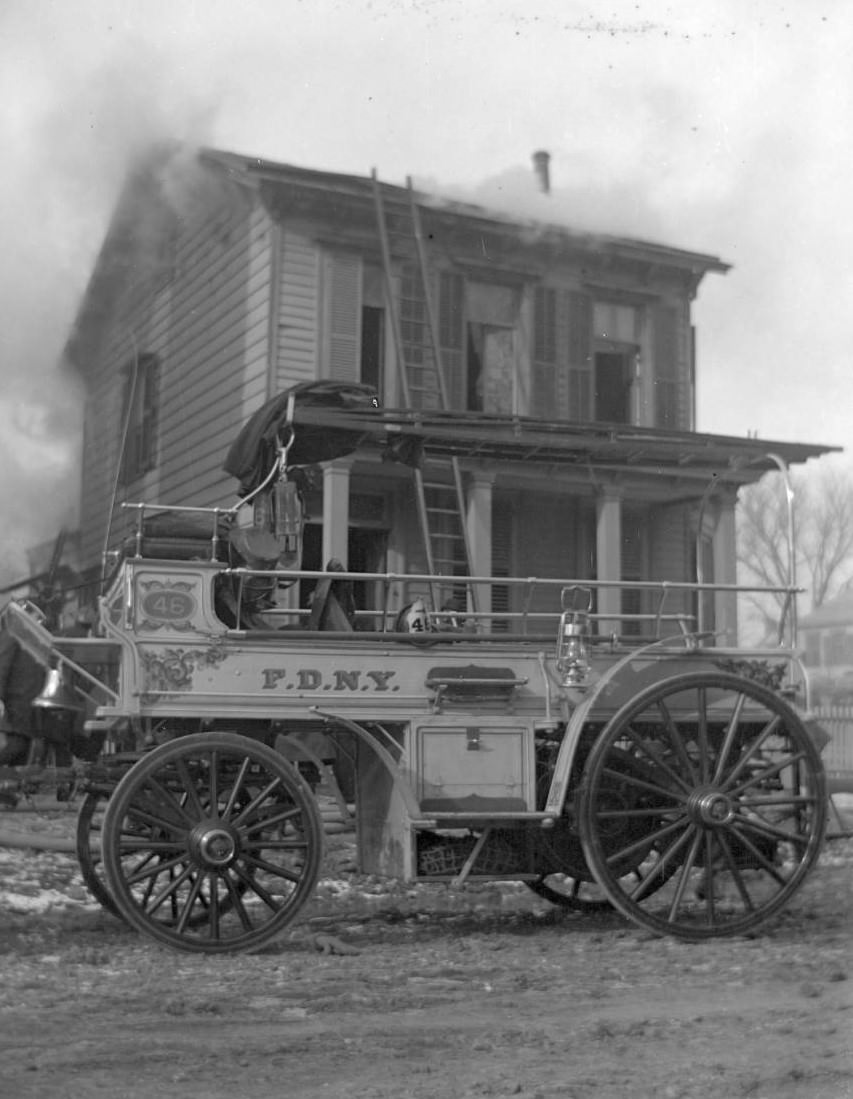 Fire Wagon In Front Of A Burning House On Park Avenue, Bronx, 1890S