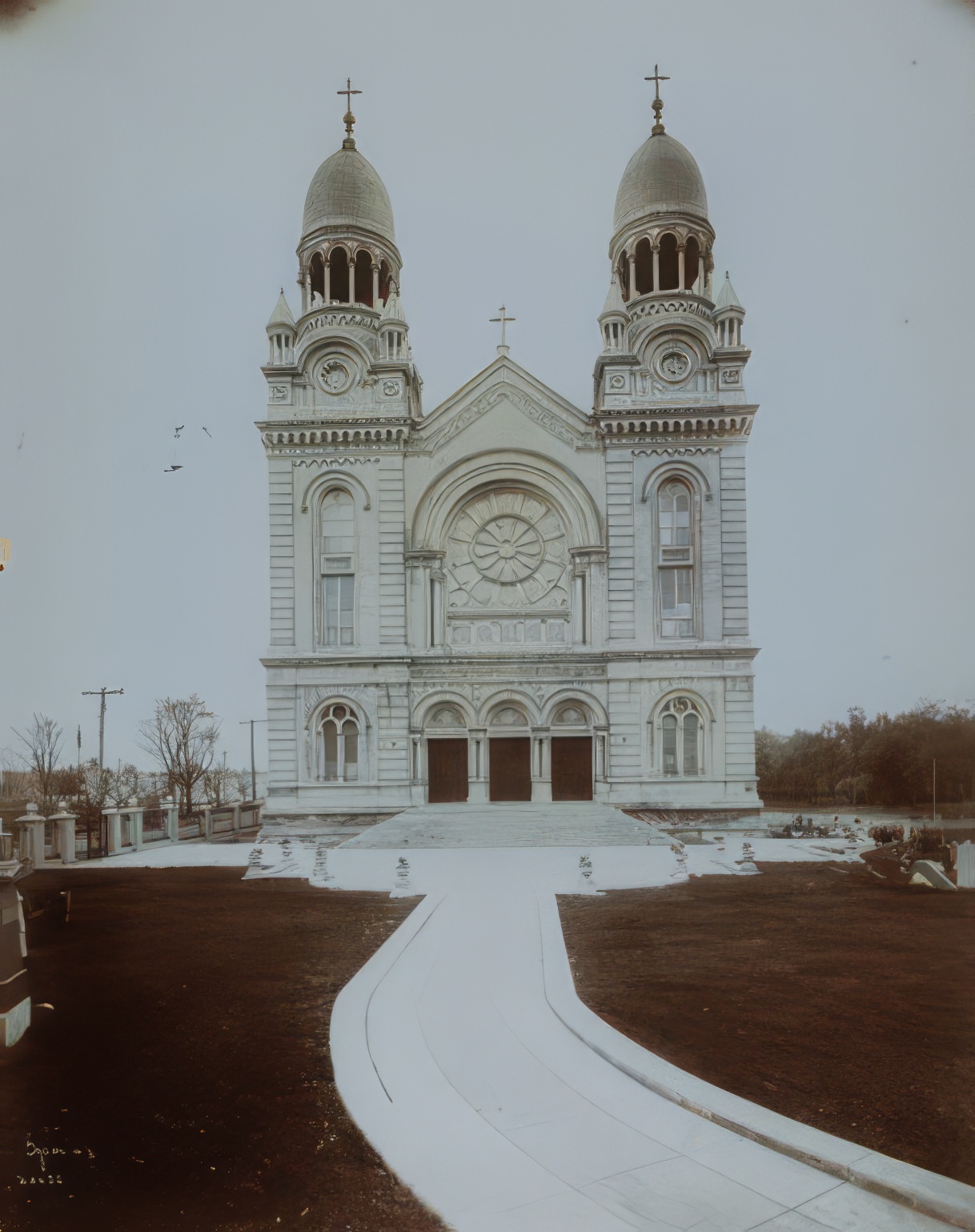 Facade Of A Large Church In A Cemetery, 1905.