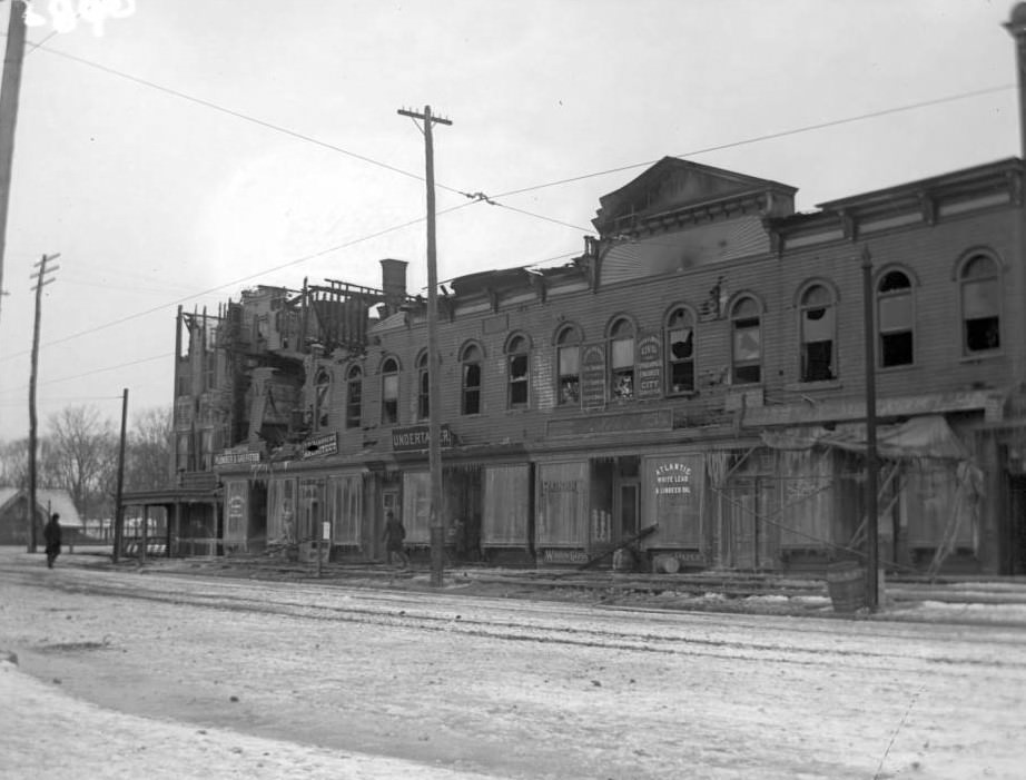 Burned-Out Block Of Commercial Buildings At Third Avenue And Fordham Road, Fordham, Bronx, 1902.
