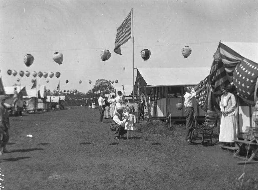 Campsites Decorated For Labor Day, Orchard Beach, Bronx, September 1910.