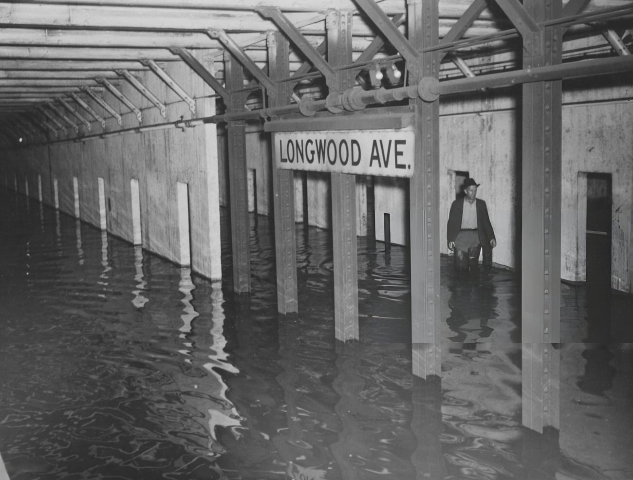 Flooded Subway Tracks At Longwood Avenue In The Bronx, 1940.