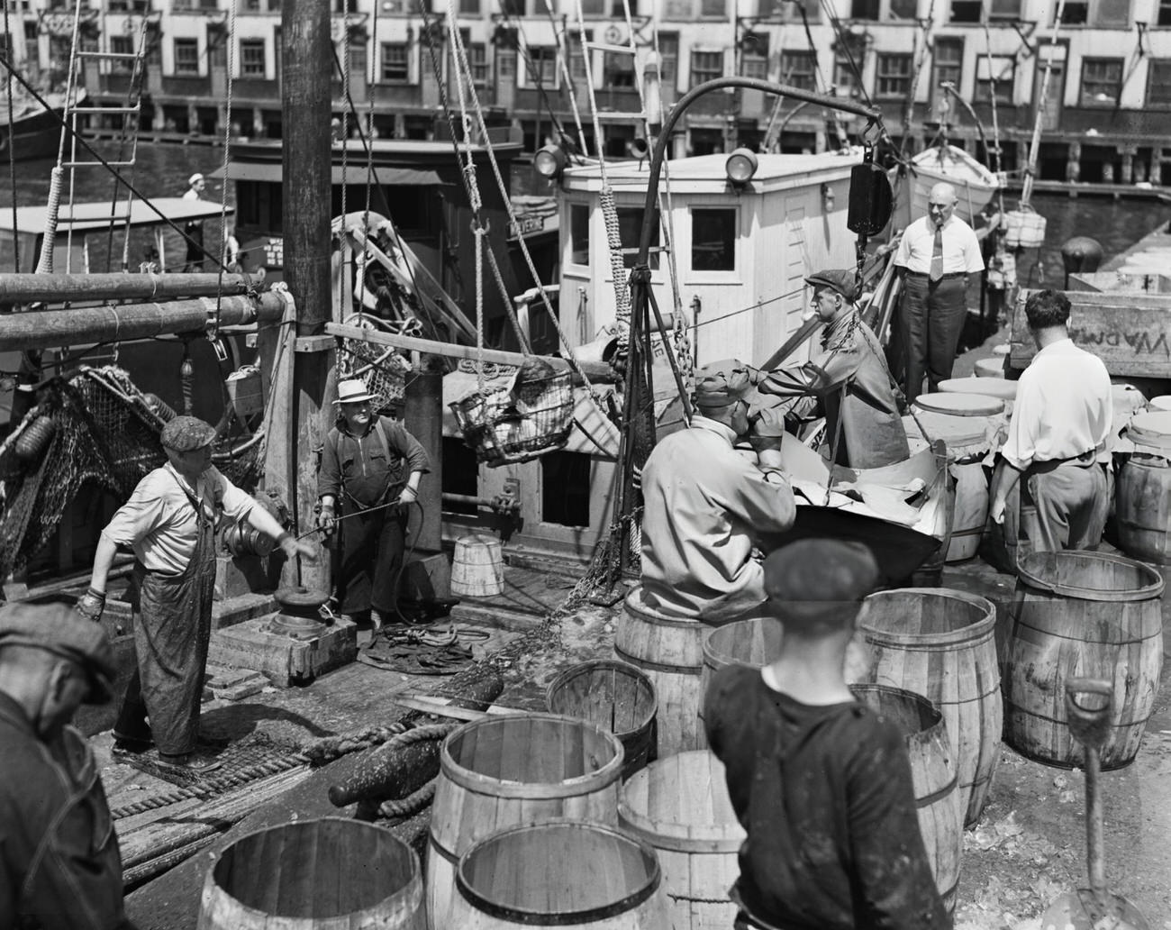 Fish Being Unloaded At Fulton Fish Market In The Bronx, 1940.