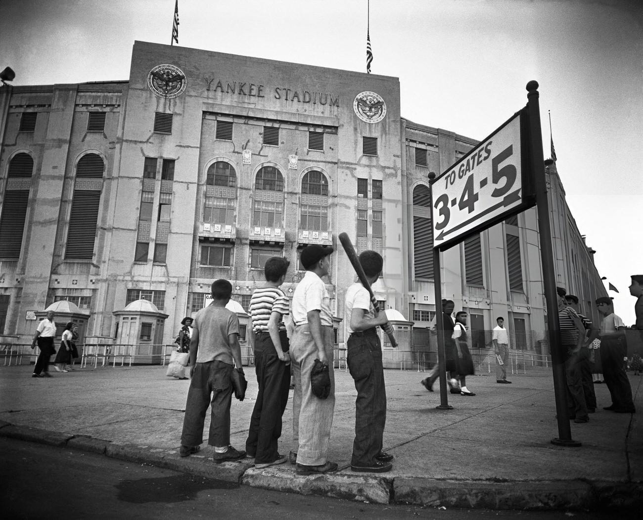 Youngsters Too Young To Have Seen Babe Ruth Play Pay Their Respects Outside Yankee Stadium, 1940S