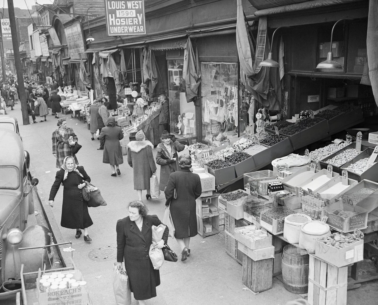 Outdoor Markets Serve A Lower-Class Community In The Bronx, Offering Exotic Foodstuffs, 1946.