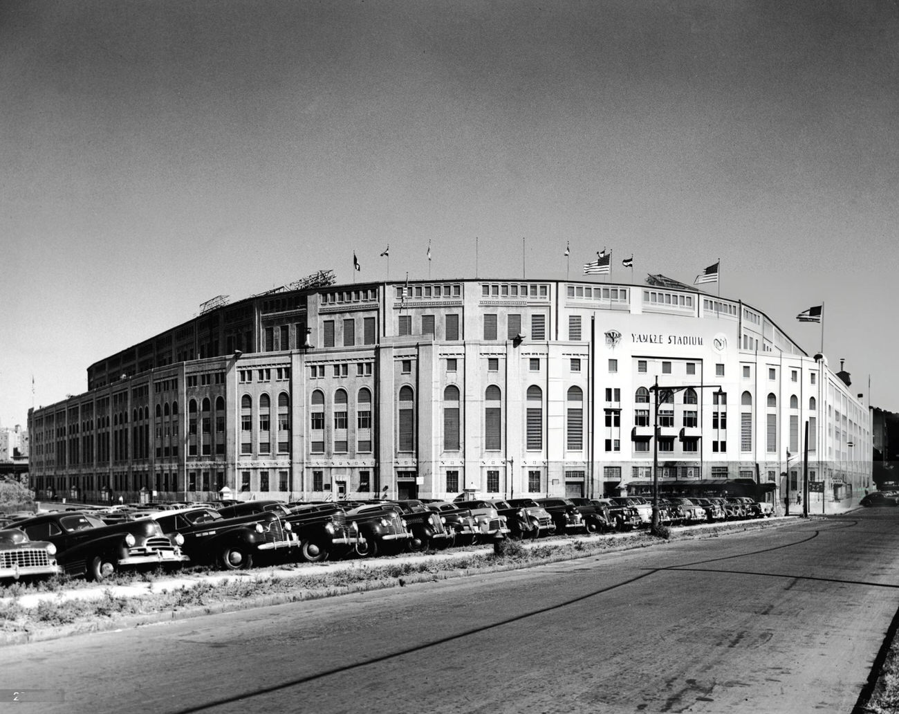 A General View Of Yankee Stadium And Its Full Parking Lot, Circa 1950.