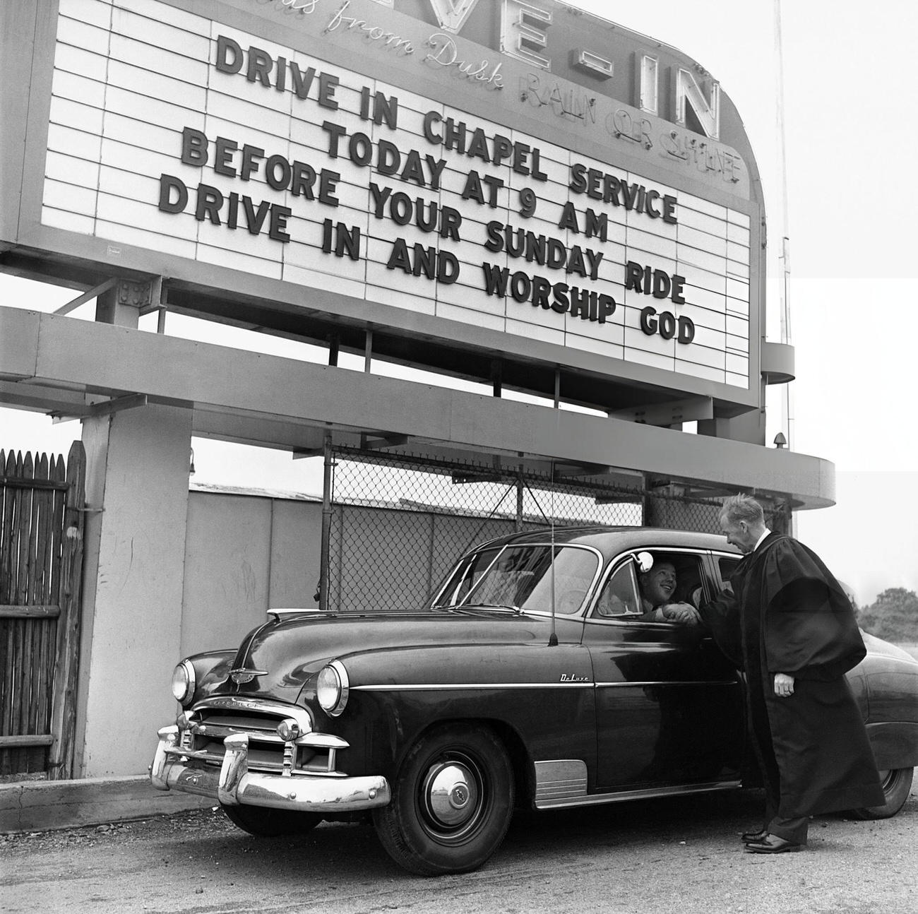 The Reverend C. Lloyd Lee Holds A Drive-In Chapel Service In The Bronx.