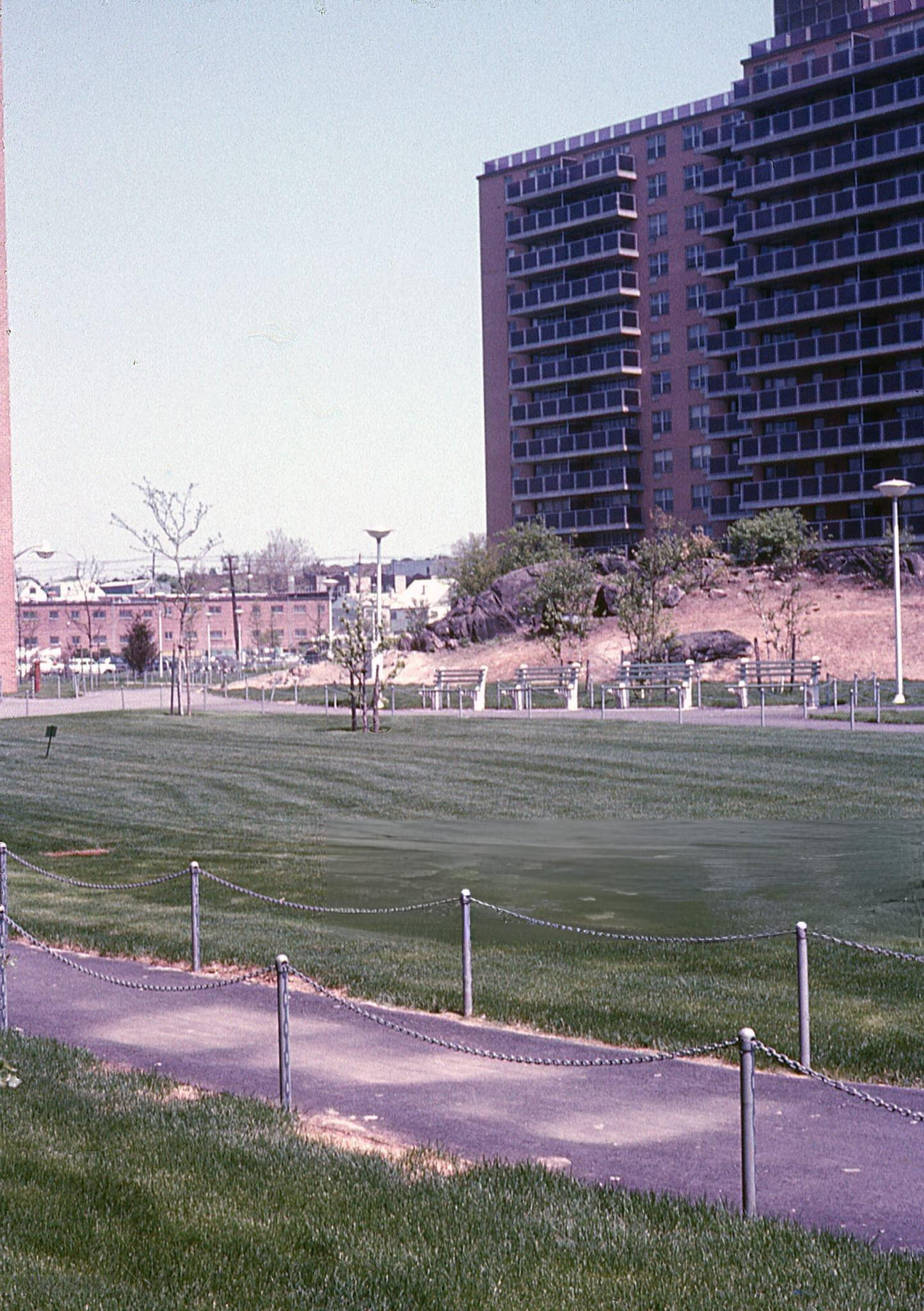 A Lawn With A Walkway Outside A Housing Project In The Bronx, 1968.