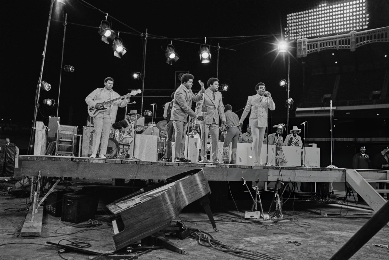 The Isley Brothers Perform At The First Soul Brothers Summer Music Festival At Yankee Stadium In The Bronx, 1969.