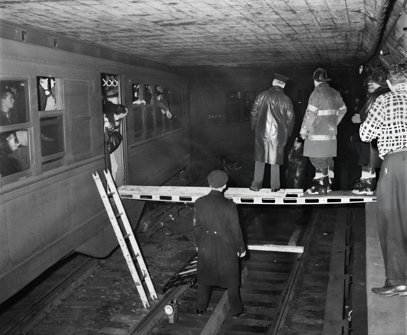 Firefighters Evacuate Passengers From A Derailed Irt Subway Train Near The 138Th Street Station In The Bronx, 1961
