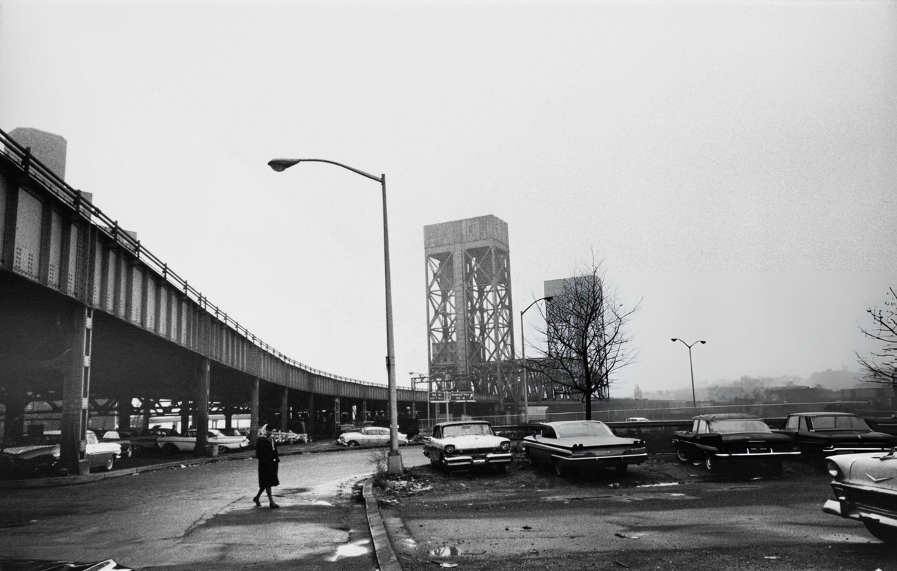 A Railroad Bridge And Parking Lots Mark The End Of Park Avenue In The Fordham Manor Neighborhood Of The Bronx, 1965.