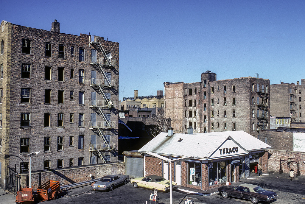 Texaco Gas Station Among Ruins, View Nw From The Cross Bronx Exp. By Park Ave., South Bronx, 1980.