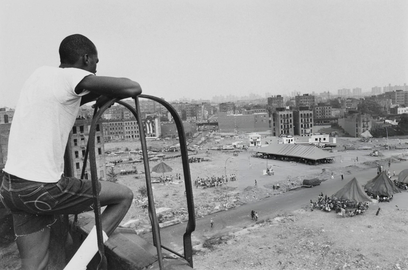 Ron Williams Looks Down On Tents For The 'People'S Convention' In The South Bronx, 1980.