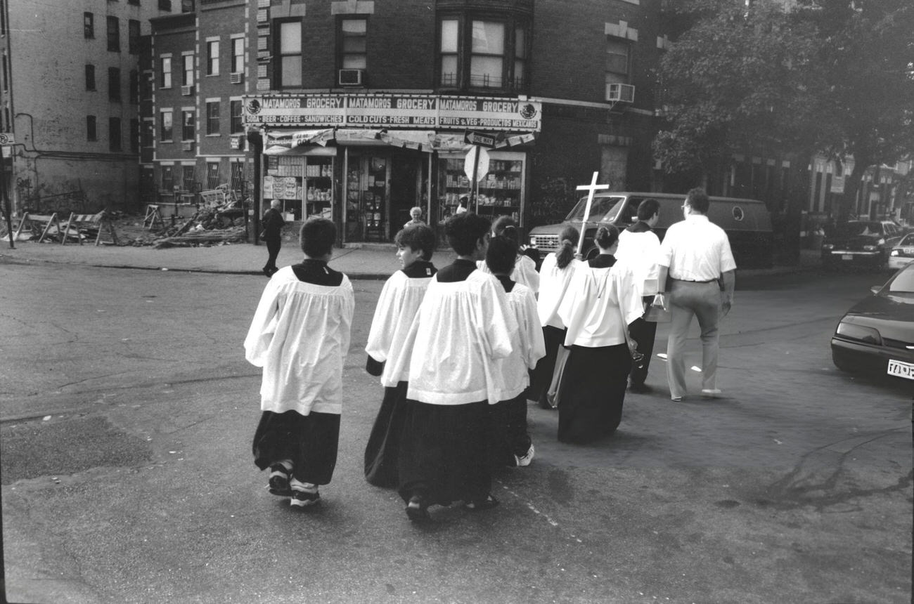 Choir Boys March In A Religious Procession In The Belmont Neighborhood, Bronx, 1998.