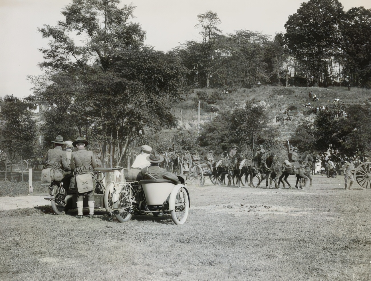 Troops With Motorbike In Van Cortlandt Park, Circa 1915.
