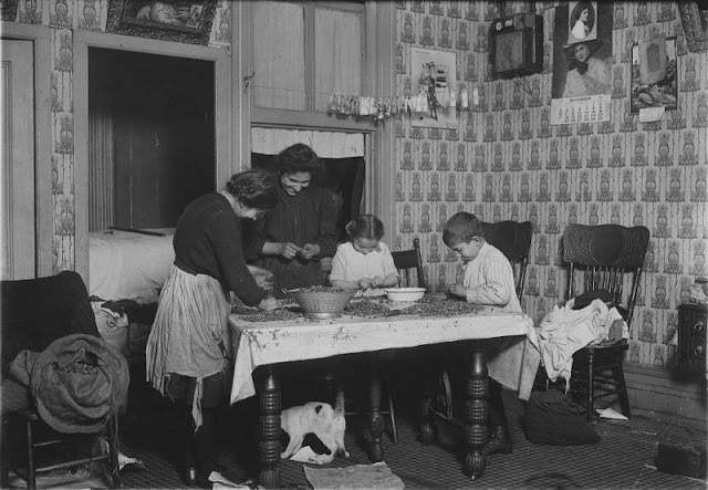 Mrs. Salvia, Joe, 10 Years Old, Josephine, 14 Years, Camille, 7 Years, Picking Nuts In A Dirty Tenement Home.