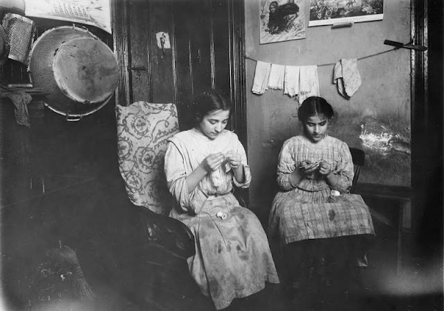 Katie, 13 Years Old, And Angeline, 11 Years Old, Making Cuffs, Irish Lace.