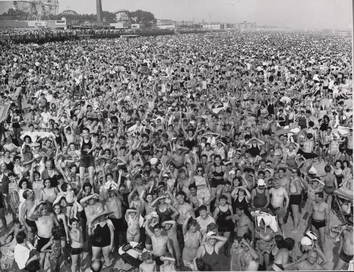 Weegee: Afternoon Crowd At Coney Island, Brooklyn, 1940S.