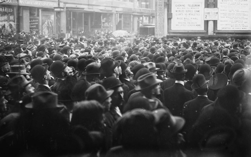 Crowd Watching “Playograph,” World Series, New York City, 1910S.