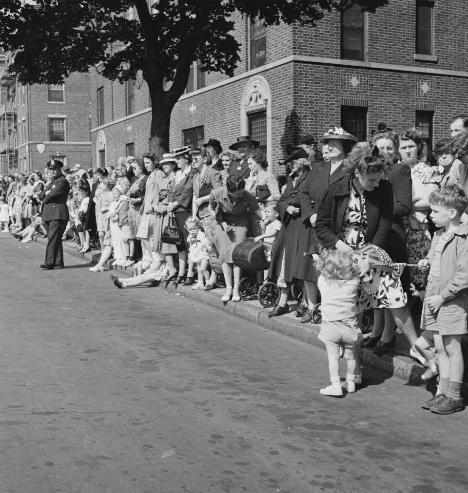 Crowds Watching The Anniversary Day Parade Of The Sunday School Of The Church Of The Good Shepherd, Brooklyn, New York, 1940S.