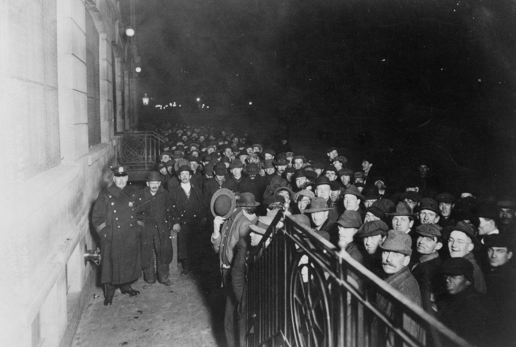 Men Outside Municipal Lodging House, Waiting For The Doors To Open, New York City, 1910S.