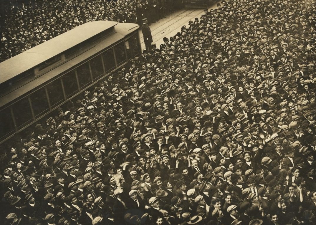 Baseball Fans Watching Baseball Scoreboard During World Series Game In New York City, 1910S.