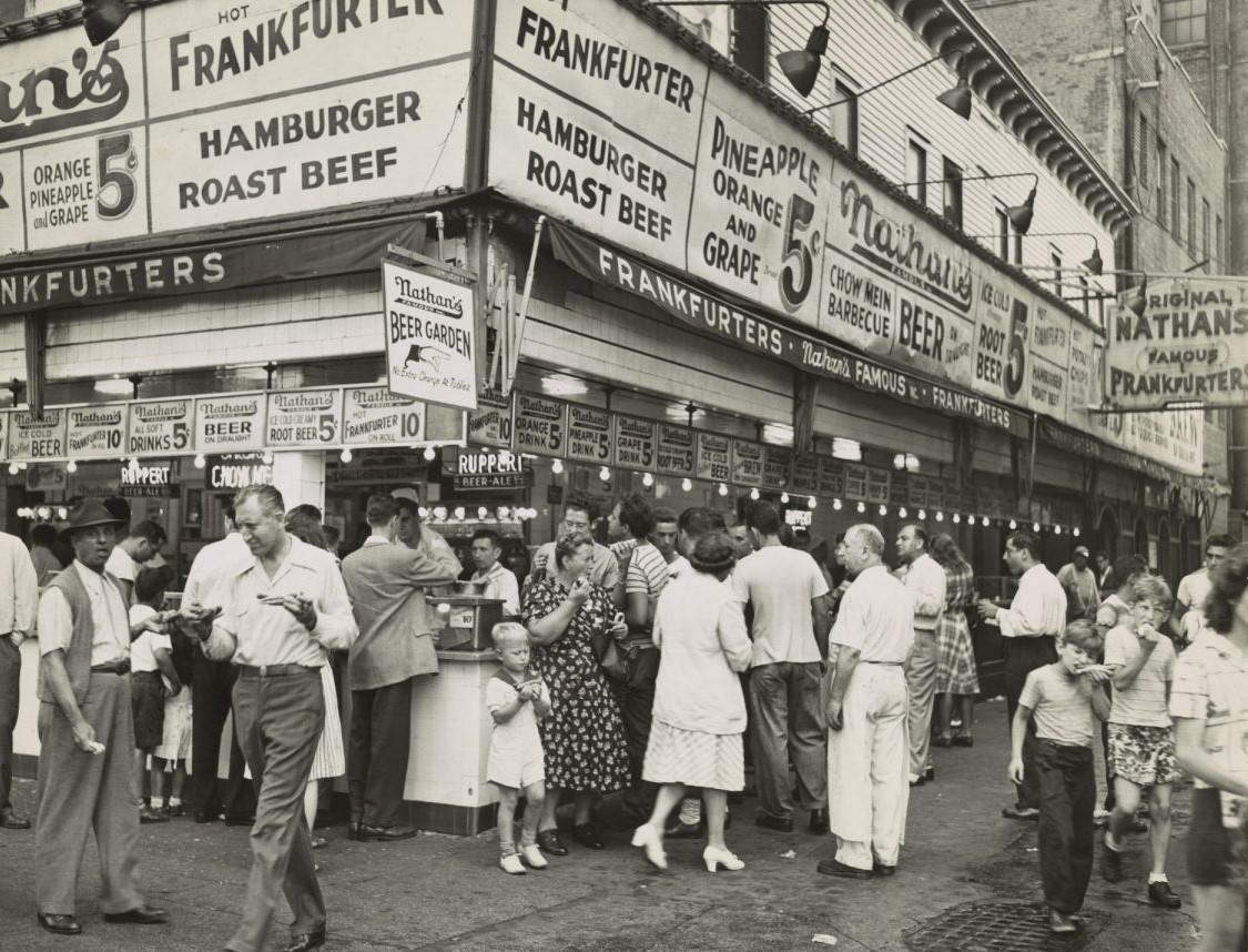 Crowd At Nathan’s From Corner, New York City, 1947.