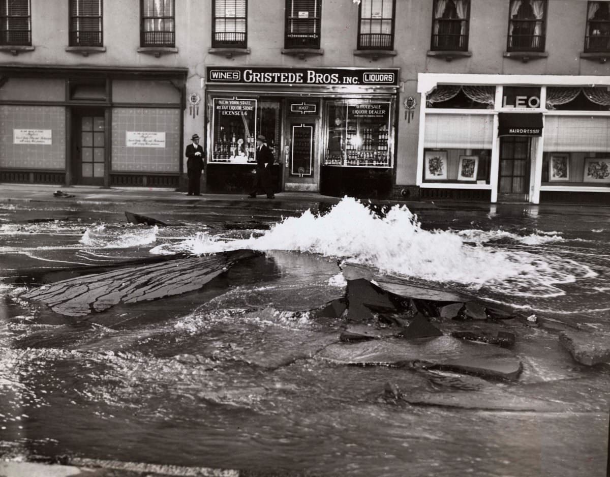 Water Main Burst Uproots Madison Avenue, 1945.