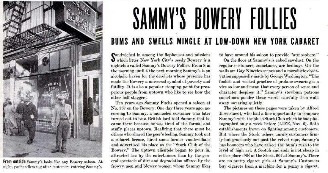 Sammy'S Bowery Follies: Nyc'S Nightclub Where Celebrities Mingled With The Down-And-Out