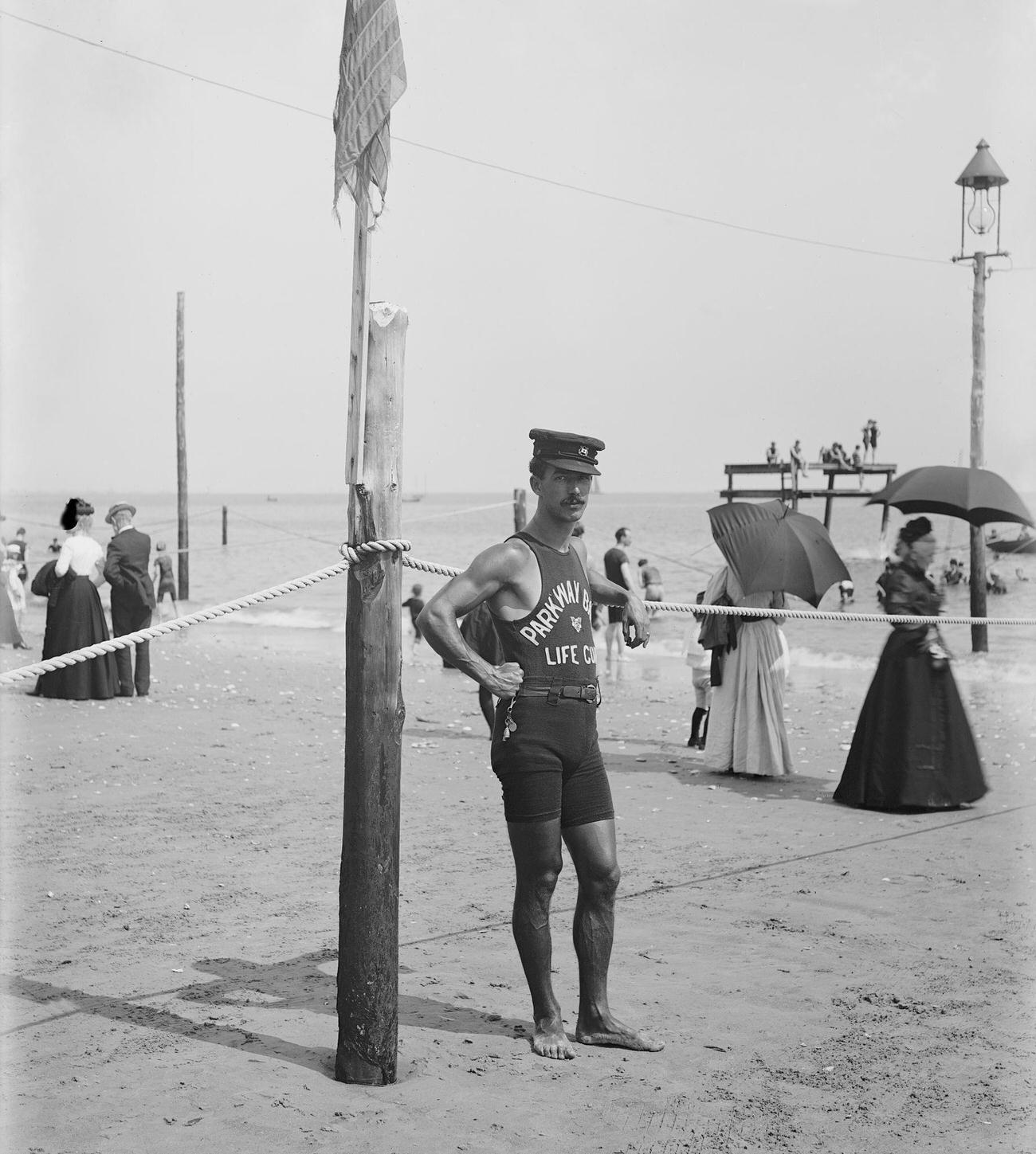 Lifeguard At Brighton Beach, Brooklyn, 1905