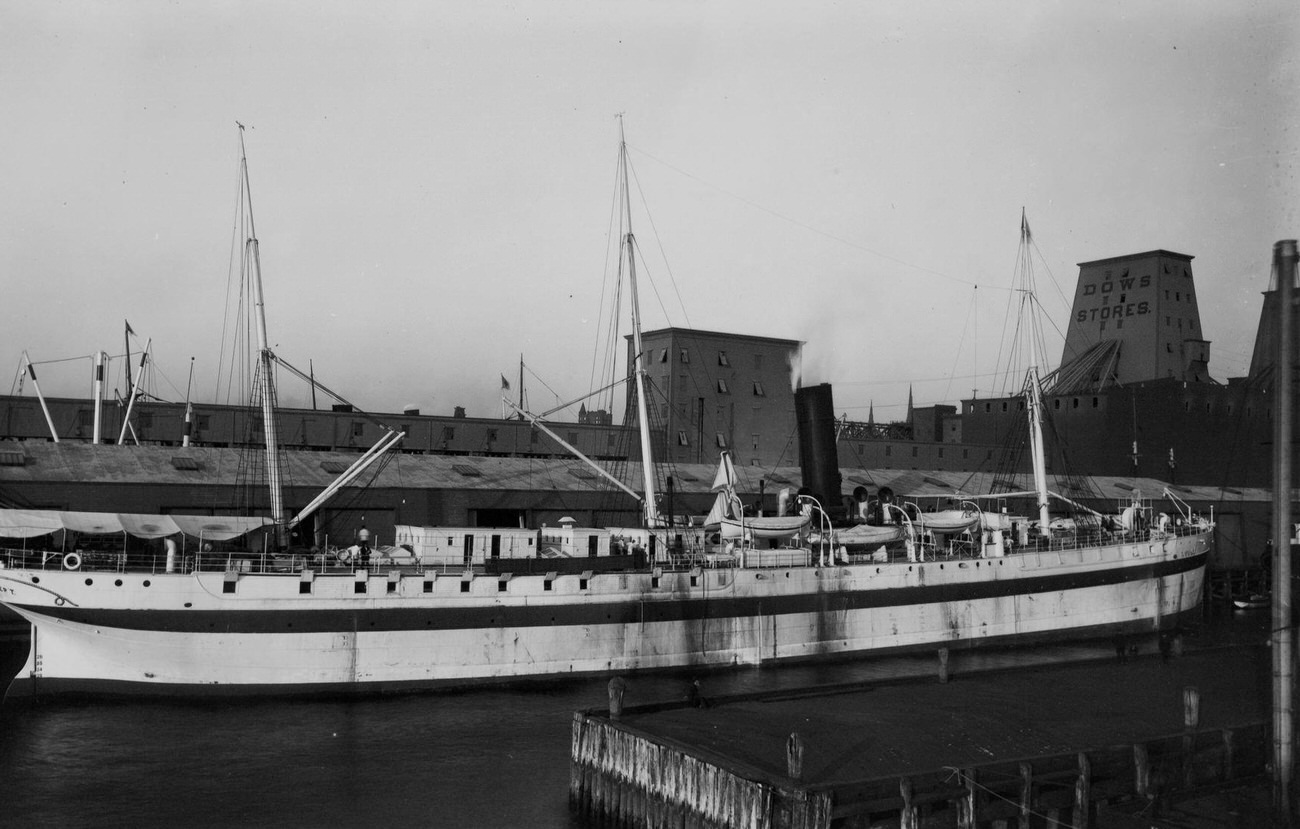 American Transport Ship Missouri Docked At Dows Stores Grain Elevator, Brooklyn, 1900S