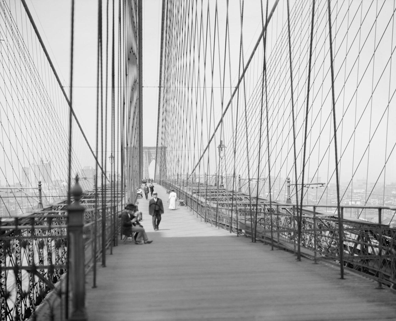 Pedestrians Walking Across Brooklyn Bridge, Brooklyn, 1905
