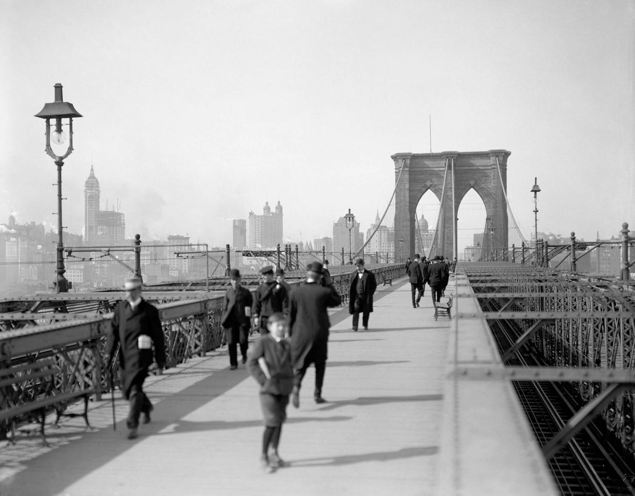 Pedestrians Walking Across Brooklyn Bridge, Brooklyn, 1905