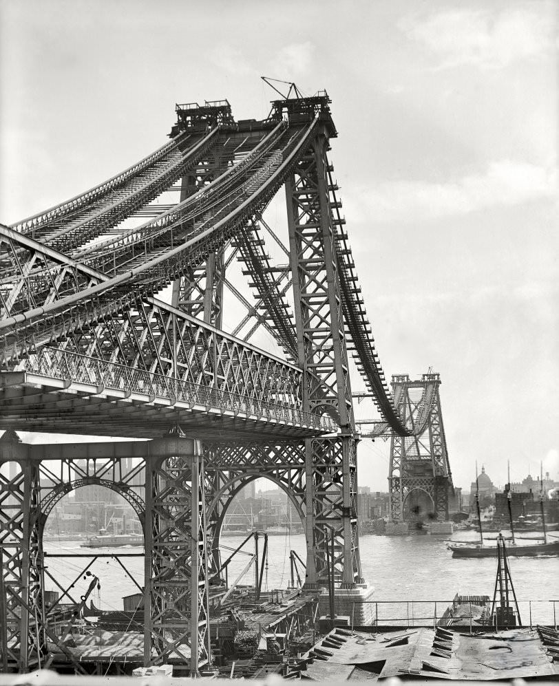 New East River Bridge From Brooklyn, 1902. The Williamsburg Bridge Under Construction.