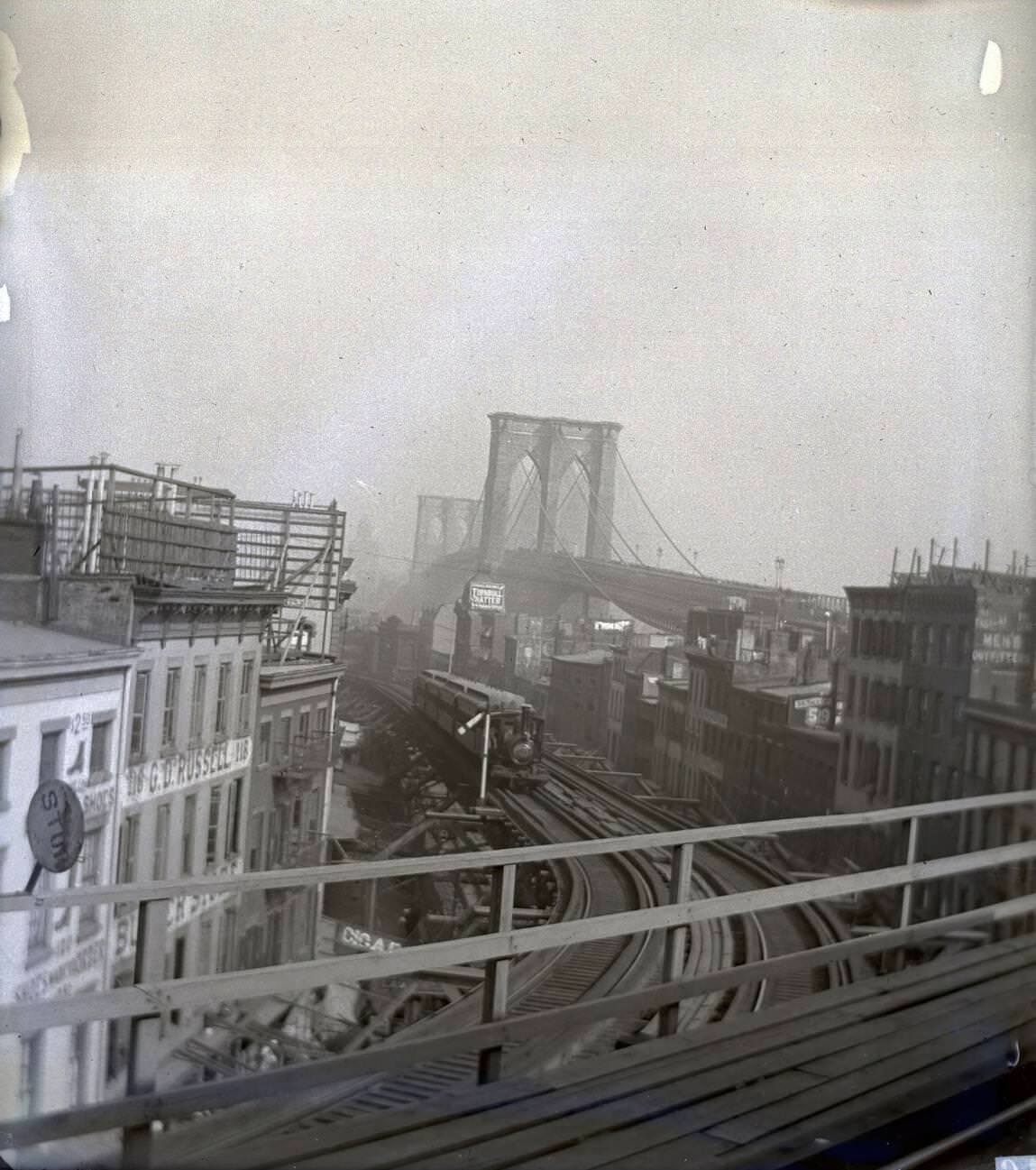 Brooklyn Bridge And Elevated Road To Fulton Ferry, Brooklyn, 1909