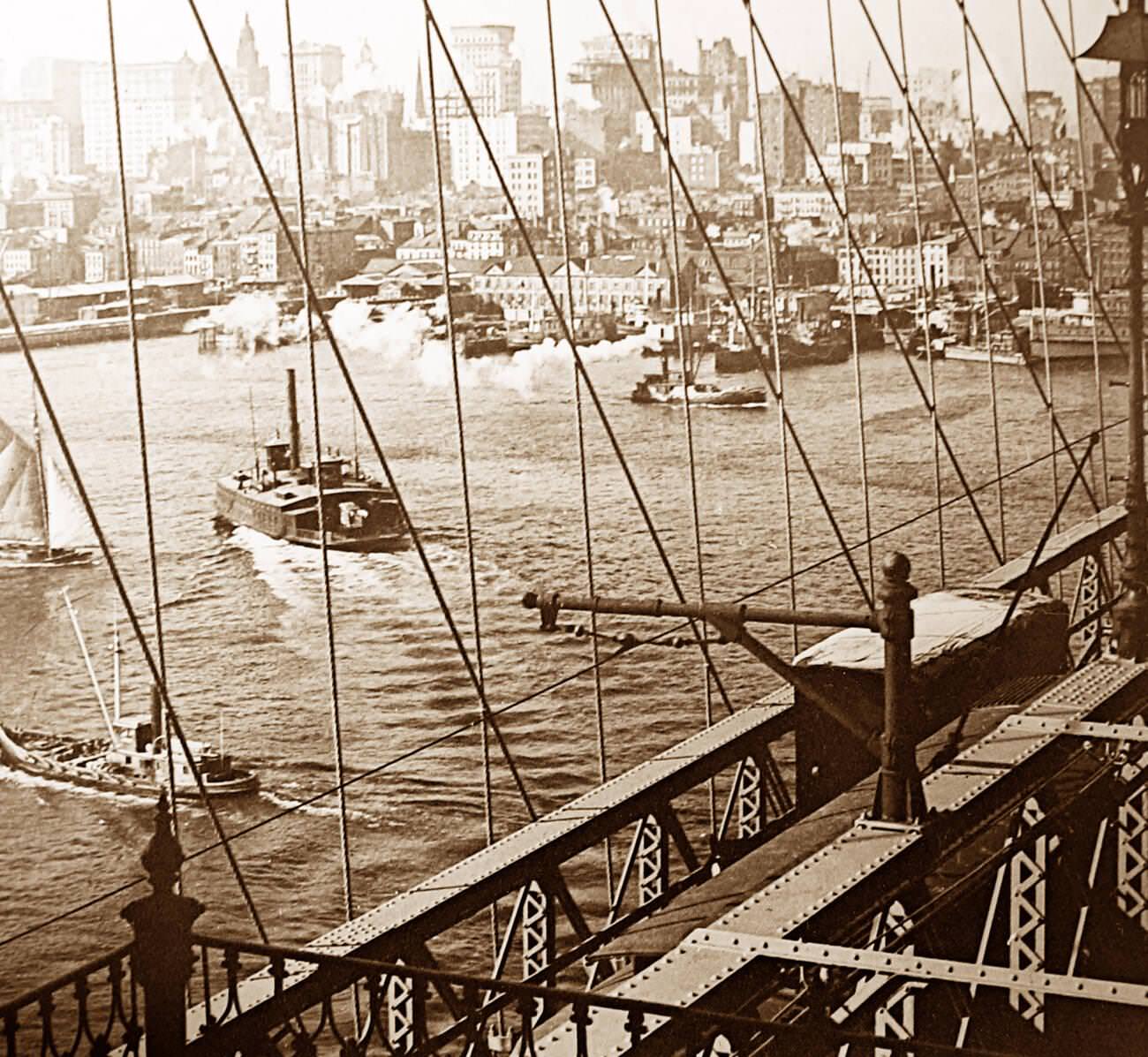 New York Skyscrapers Viewed From Brooklyn Bridge, Brooklyn, Early 1900S
