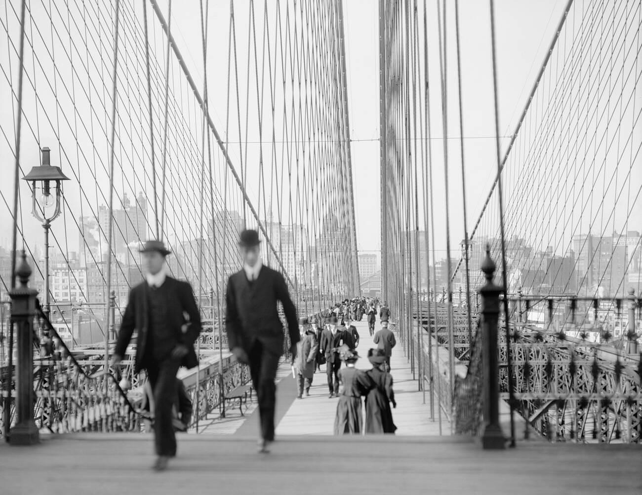 Pedestrians Crossing The Brooklyn Bridge, Brooklyn, 1905
