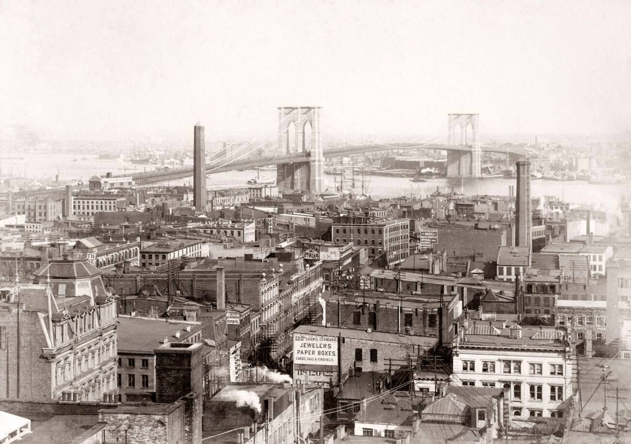 New York Skyline And Brooklyn Bridge, 1900S