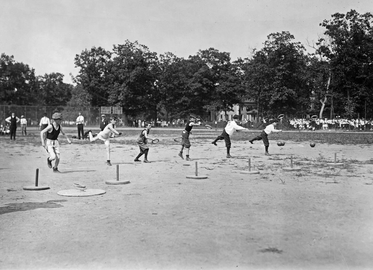 Ring-Toss Race At Brooklyn Public School Field Day, 1900S