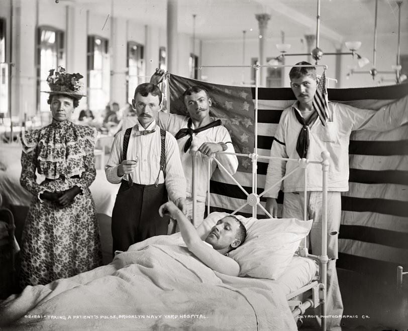 Taking A Patient'S Pulse, Brooklyn Navy Yard Hospital, 1901