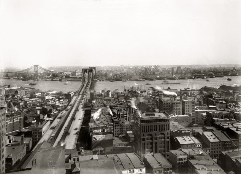 Brooklyn Bridge And East River. April 1909.