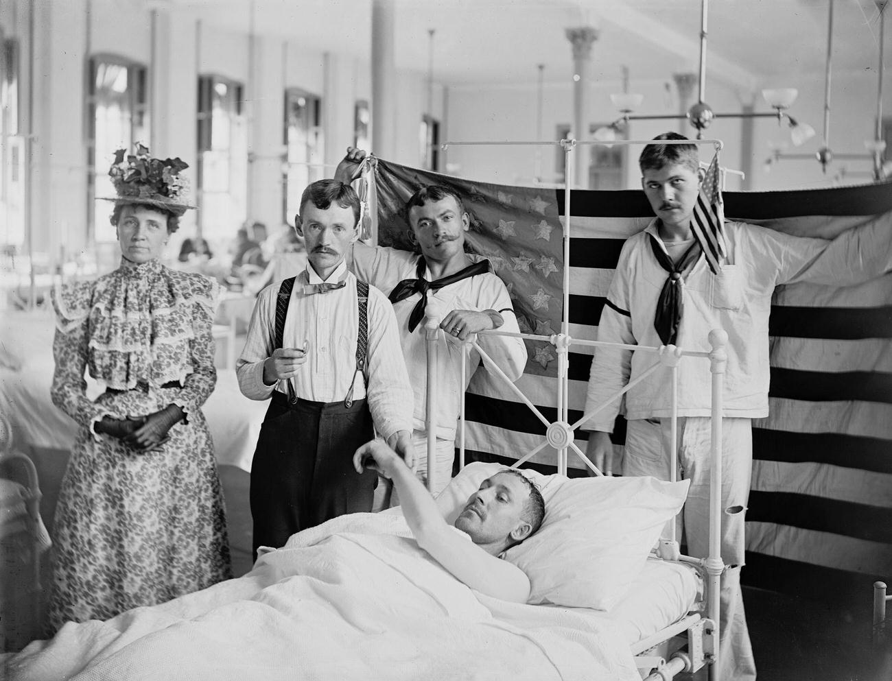 Doctor Taking Patient'S Pulse At Brooklyn Navy Yard Hospital, Circa 1900