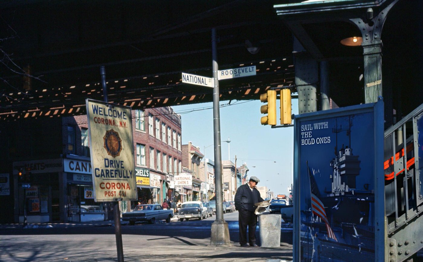 The Intersection Of National Street And Roosevelt Avenue Under The Elevated Train In Corona, 1967.