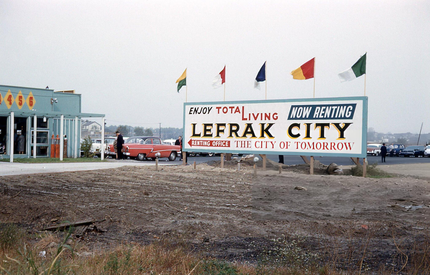Sign For The Rental Office For Lefrak City Under Construction In Corona, 1960S.