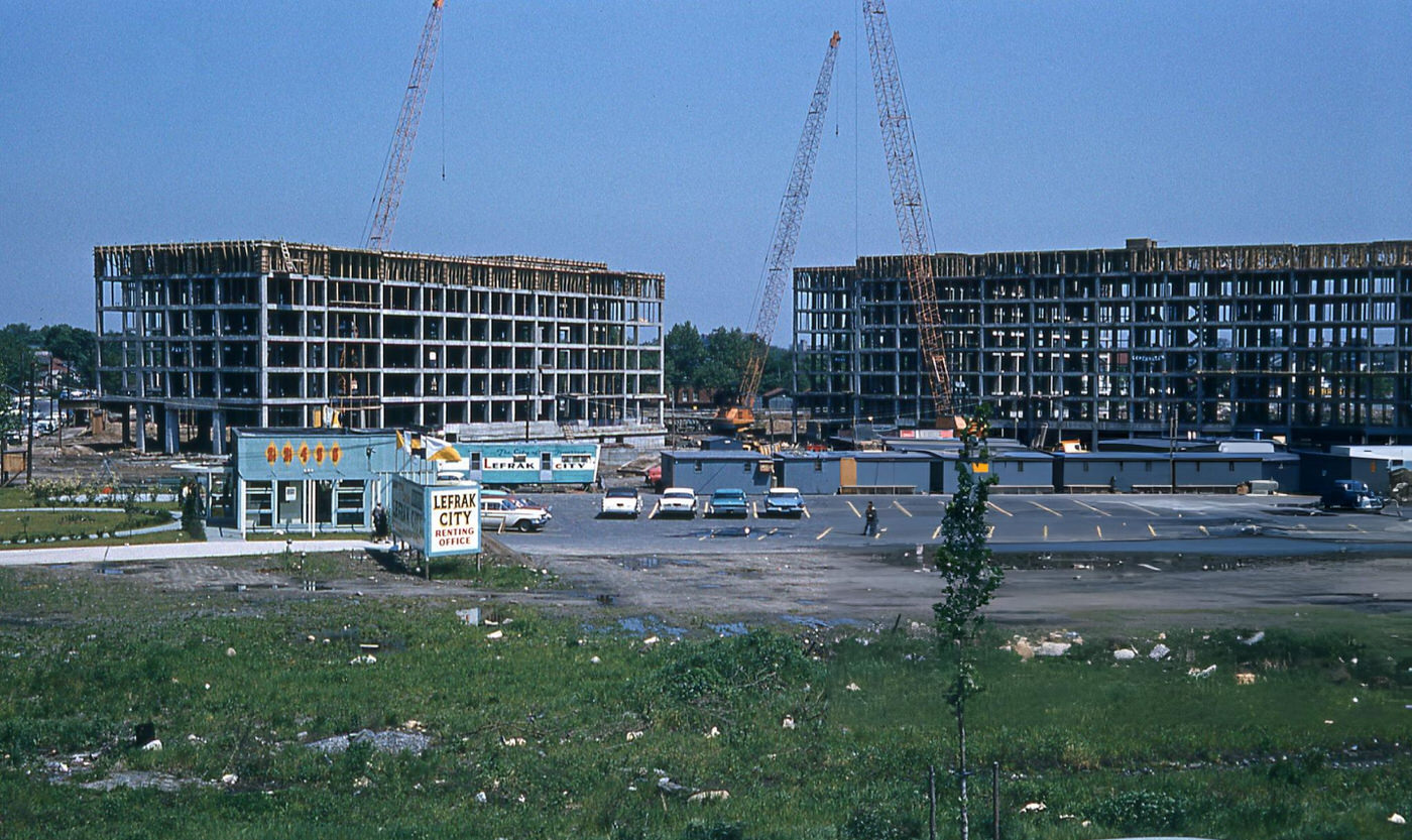 Construction Of Two Of The Twenty, 16-Story Buildings In The Residential Apartment Complex Known As Lefrak City In Corona, 1960S.
