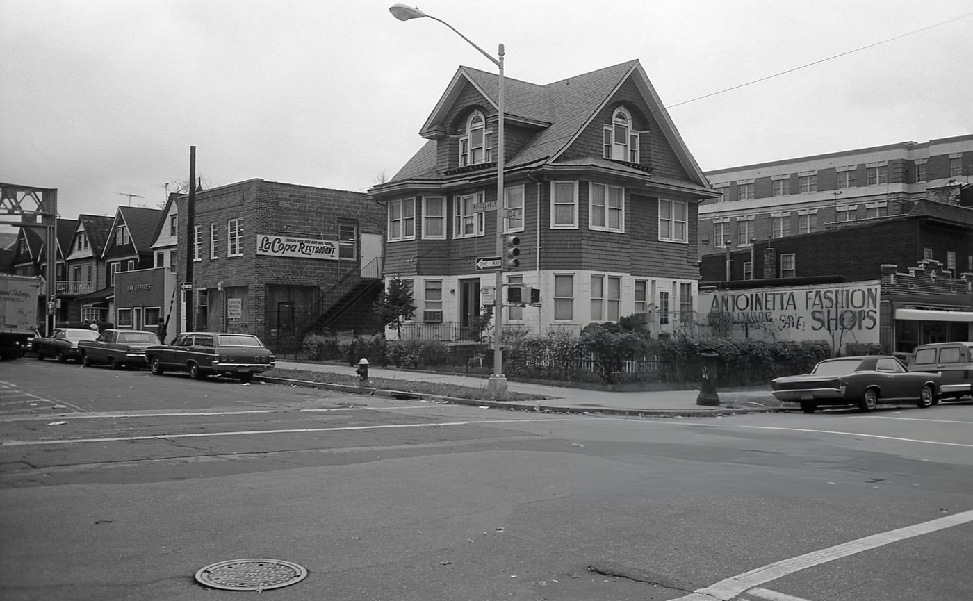 Residential Buildings And Commercial Businesses At The Corner Of 104Th Street And Roosevelt Avenue In Corona, Queens, 1974.