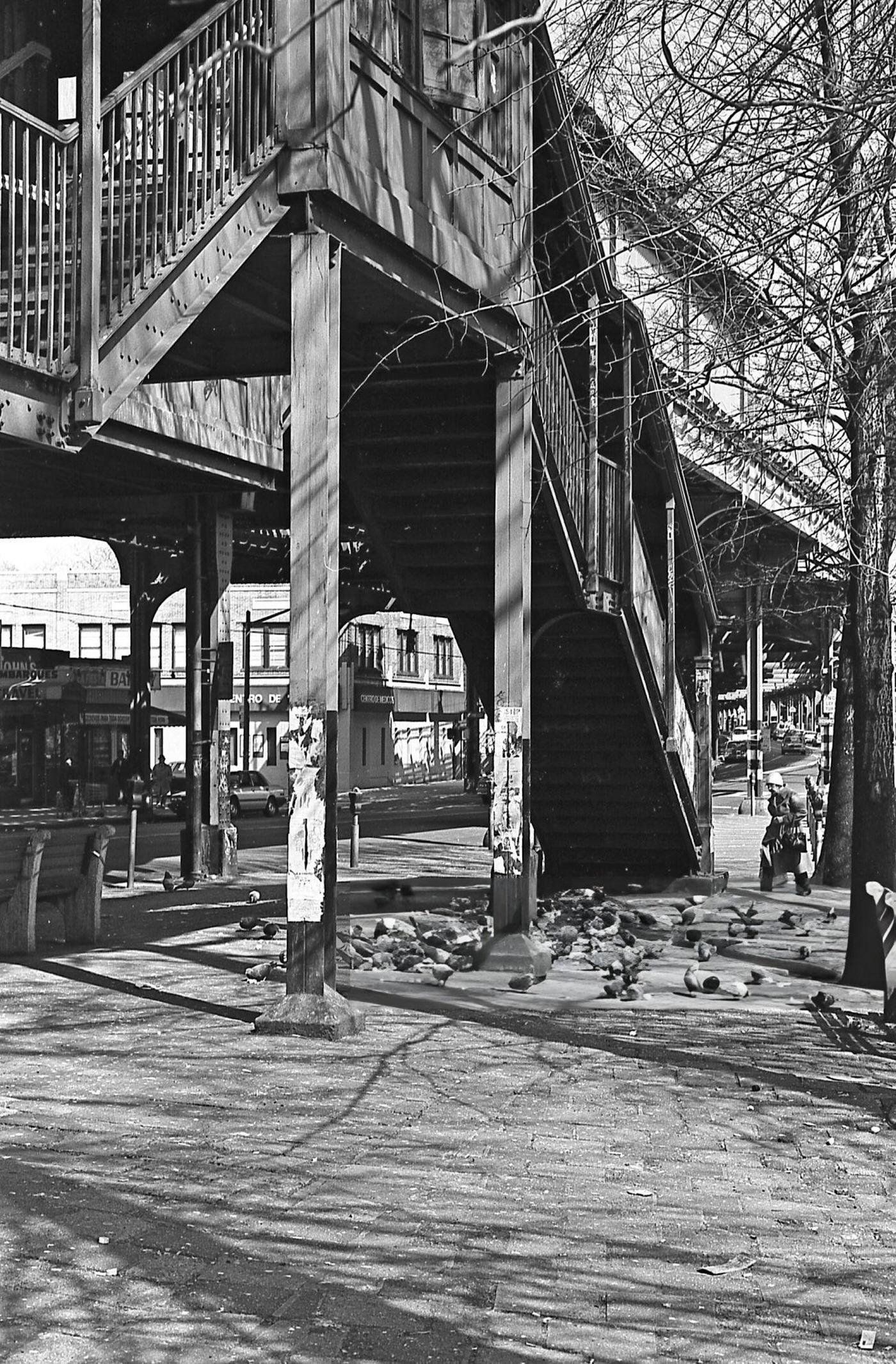 Stairs Leading To The Elevated Subway Line On Roosevelt Avenue In Corona, Queens, 1984.
