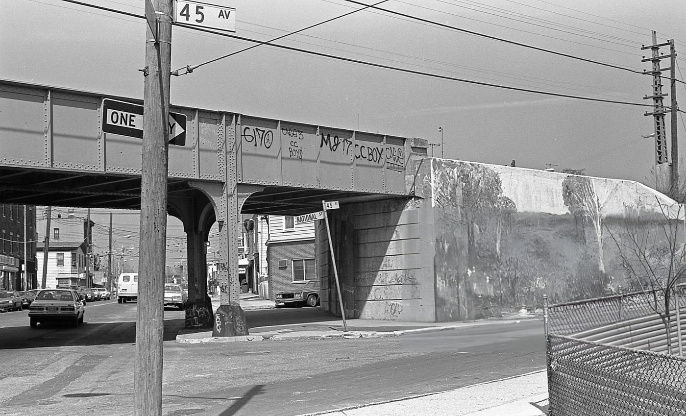 The Elevated Subway Line At The Intersection Of 45Th Avenue And National Street In Corona, Queens, 1984.