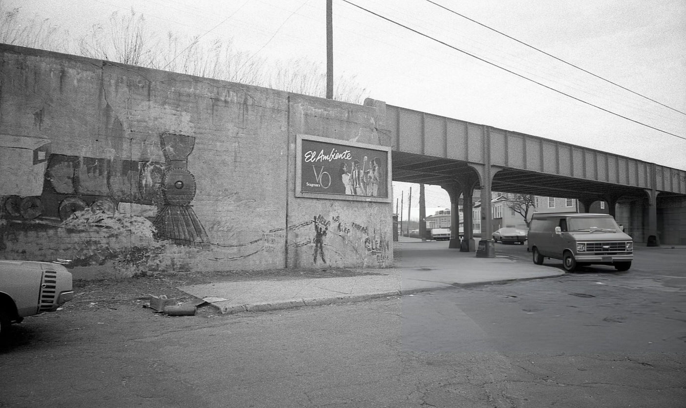 Elevated Subway Tracks At The Intersection Of 45Th Avenue And National Street In Corona, Queens, 1982.